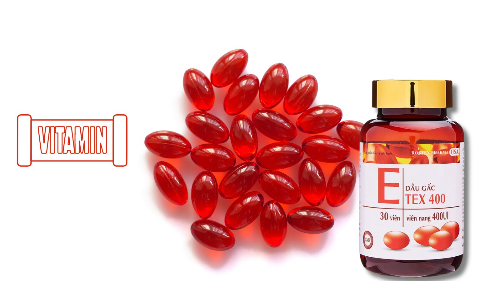 Vitamin E đỏ E TEX dạng viên uống.